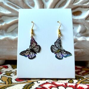 Handmade Iridescent Butterfly Earrings - 1.25” Drop - New